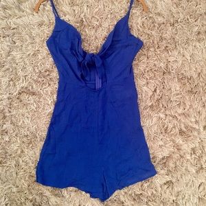 Cobalt Blue Front Tie Romper with Zipper- Small